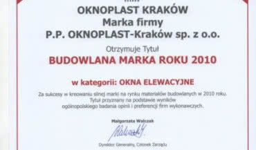 Tytuł "Budowlana Marka Roku 2010" dla firmy Oknoplast